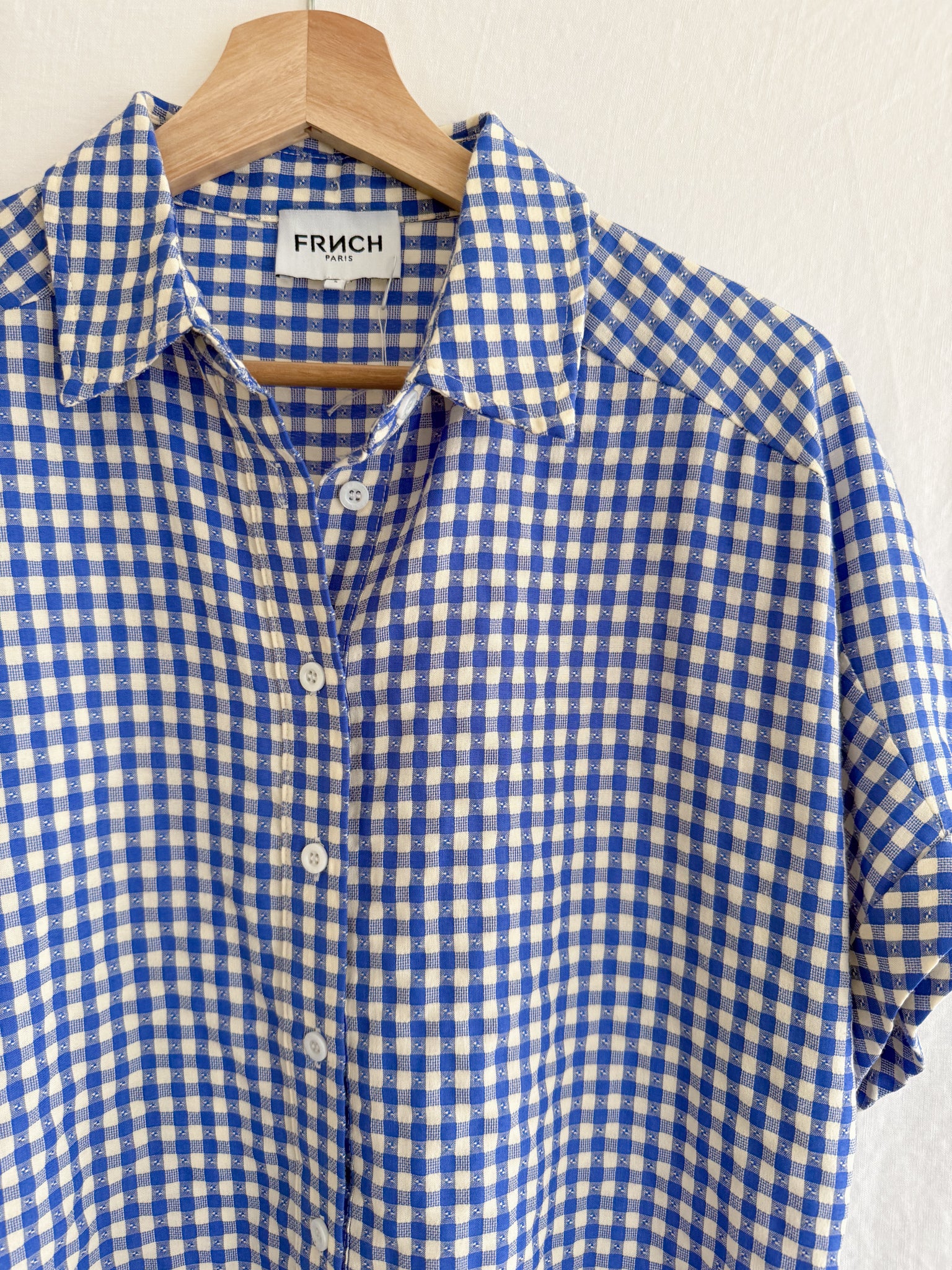 FRNCH - BLUE CHECK BUTTON FRONT